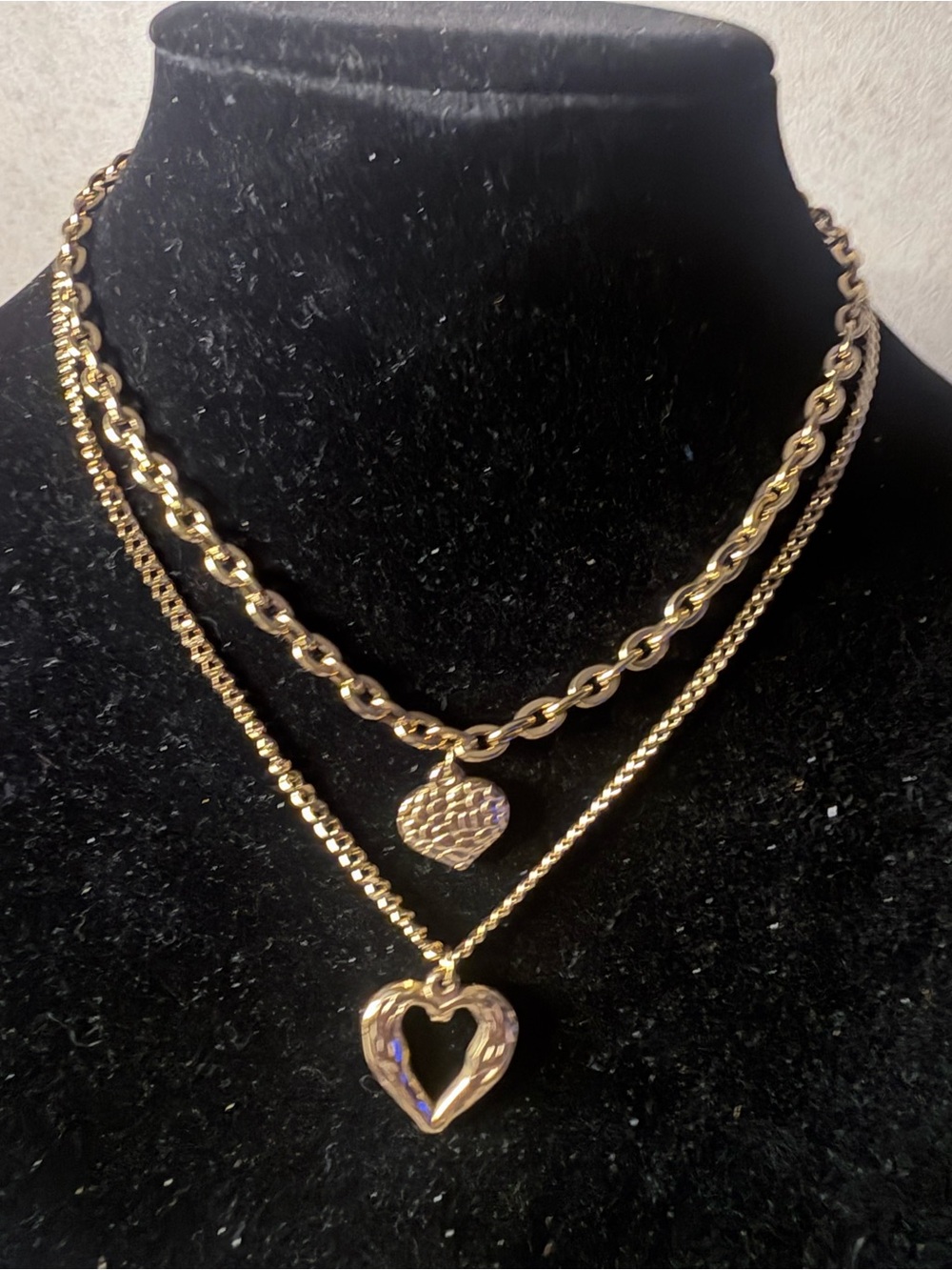 Gold Layered Heart Pendant Necklace Set - Women's Jewelry